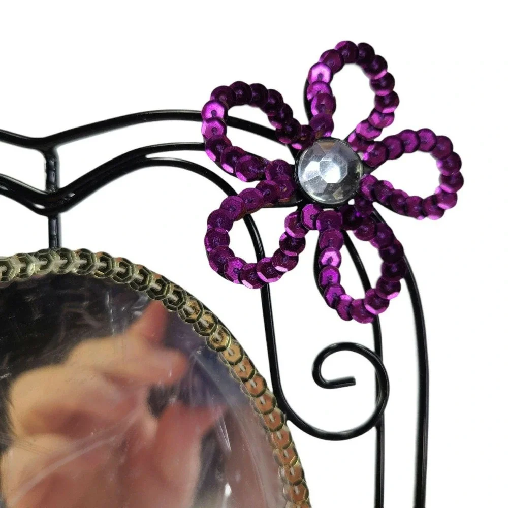 Girls Mirror Makeup Accessory Rhinestone Blingy Oval Vanity Tabletop Purple New